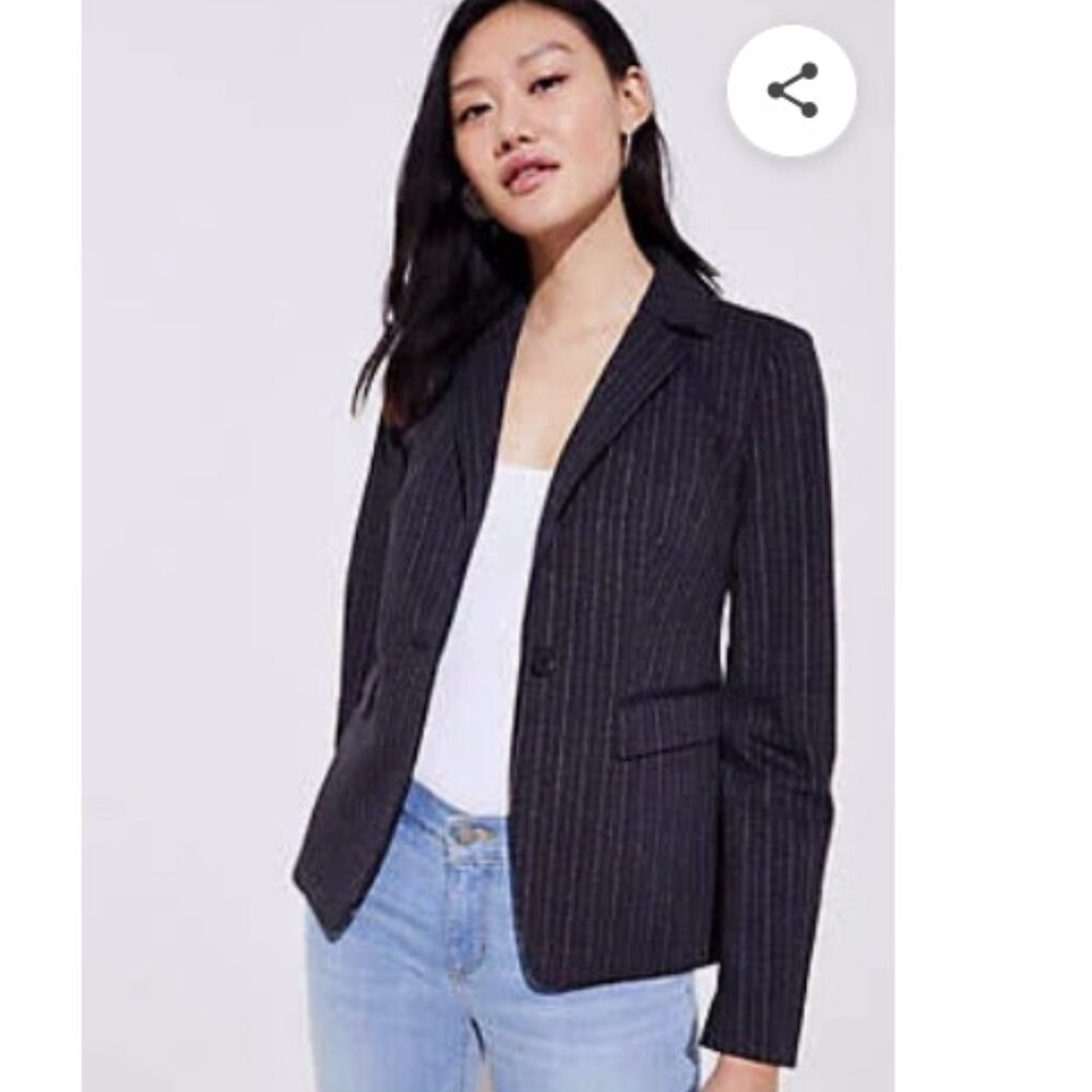 NWT Ann Taylor Loft Pinstripe Ponte Blazer, Charcoal & Grey | Size 4